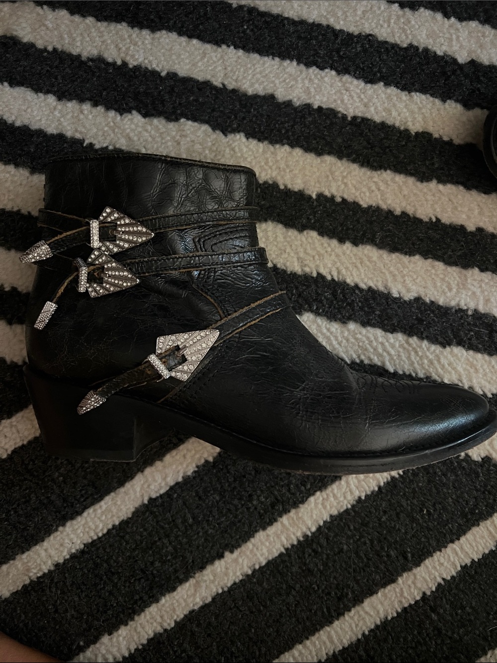 Zadig & Voltaire Western-Inspired Ankle Boots with Decorative Crystal Buckles